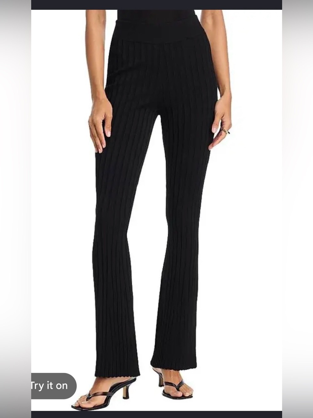 Free People Beach Ribbed Knit Flare Black Pants , XS